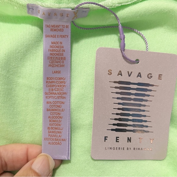 Savage X Fenty Fluorescent Green Terry Cloth Sleeveless Tie Crop Top NWT Large - Picture 8 of 10